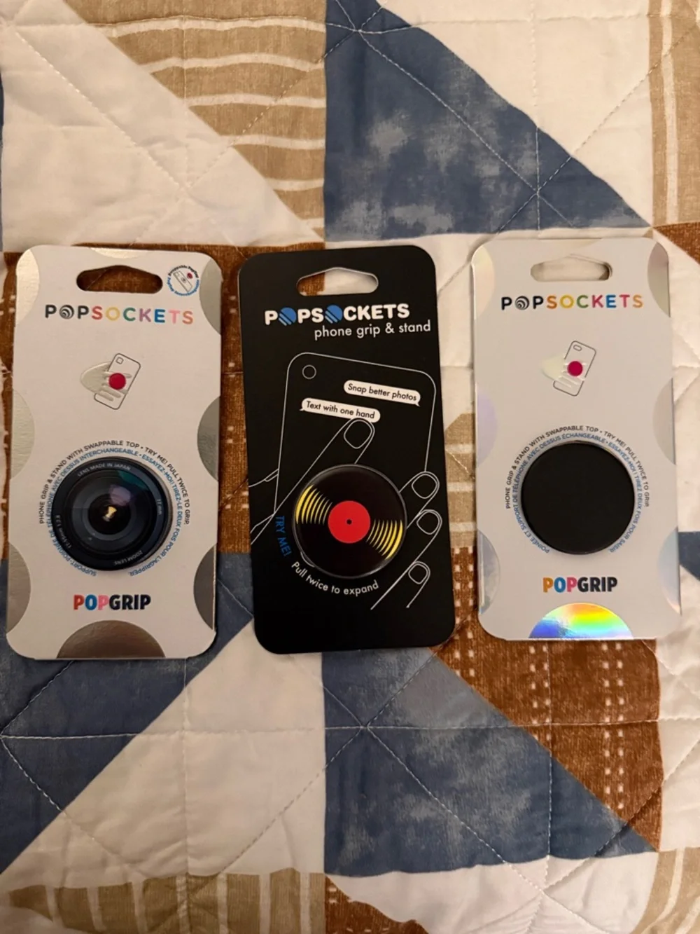 PopSocket PopGrip Phone Grip Set with Vinyl Record, Camera Lens & Black Designs
